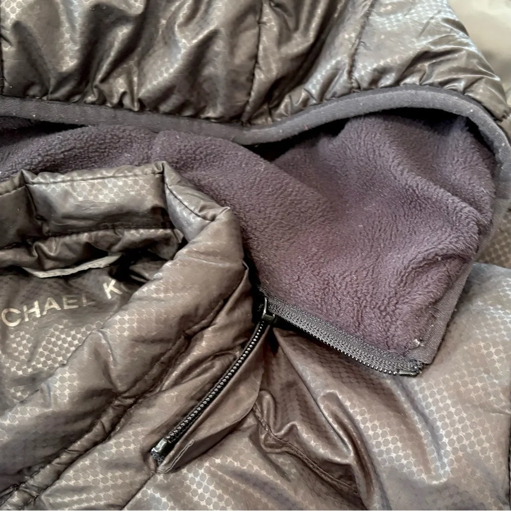 Michael Kors Puffer Zip Up Hood Gray Black Winter Jacket Coat Boys 14/16 Pocket
